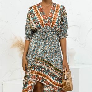 Printed Bohemian V Neck Dress